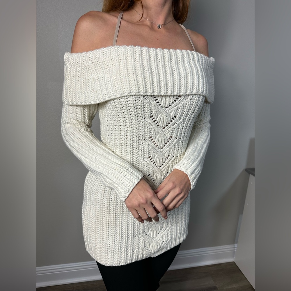 White off shoulder knitted sweater